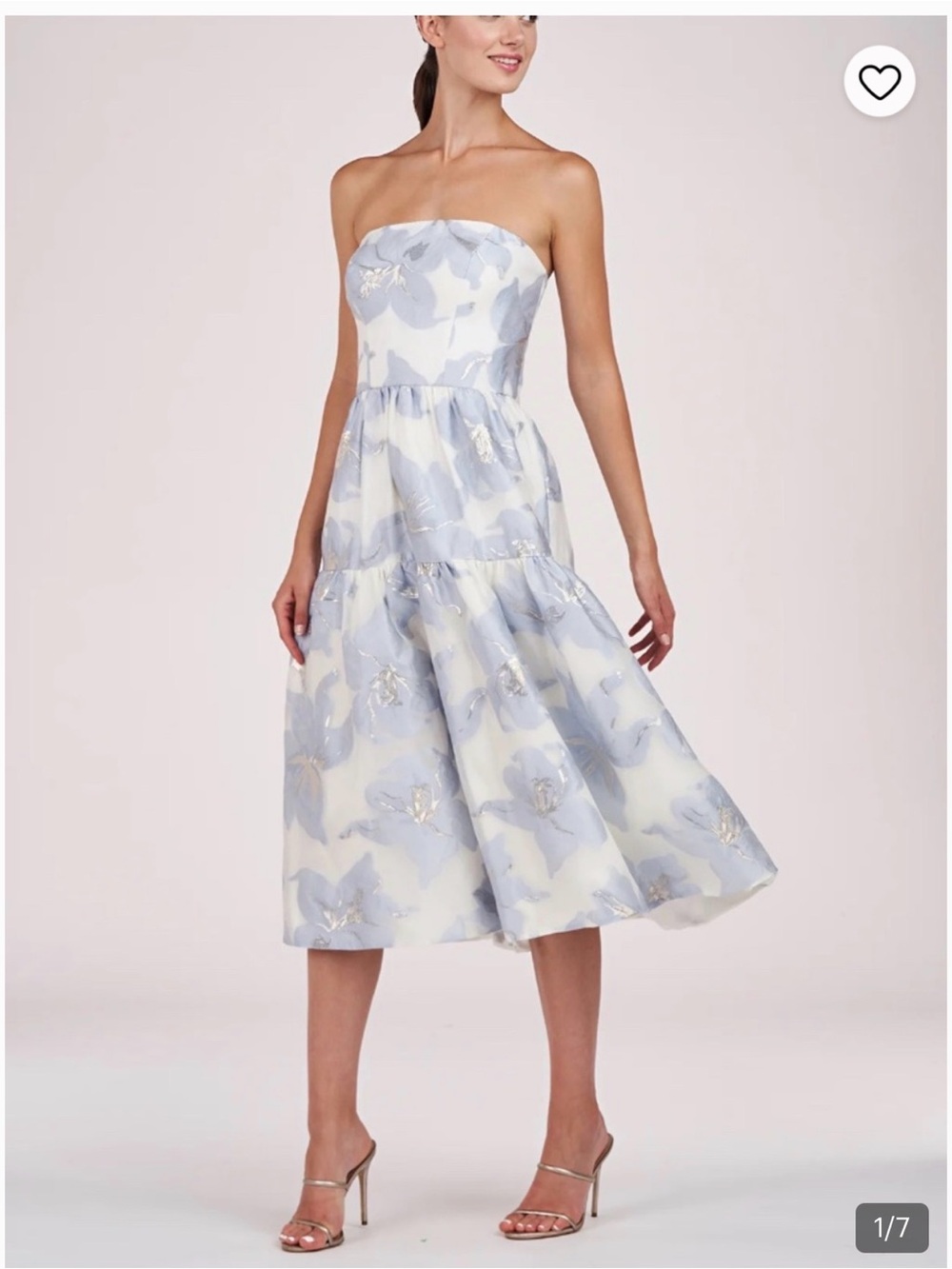 Kay Unger Strapless Light Blue and Cream Floral Midi Dress